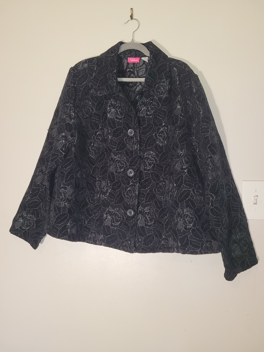 Pappagallo Black Floral Jacquard Blazer